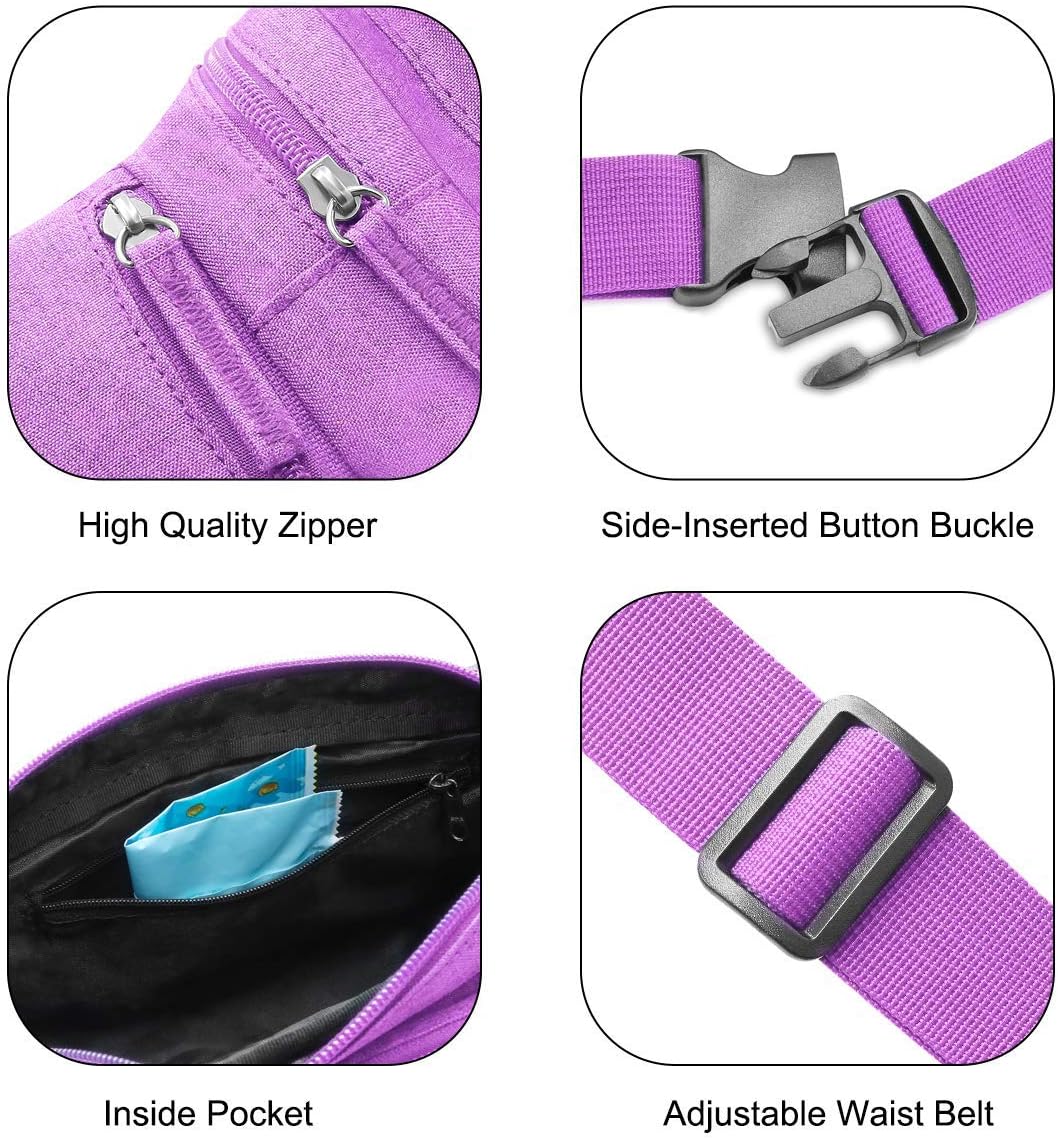 Fanny Pack Waterproof Waist Bag Pack Men Women Hip Bum Bag With Water Bottle Holder Adjustable Strap Suitable For Outdoors Workout Traveling Hiking Cycling Dog Walking Pouch Bag(Purple) - Image 5