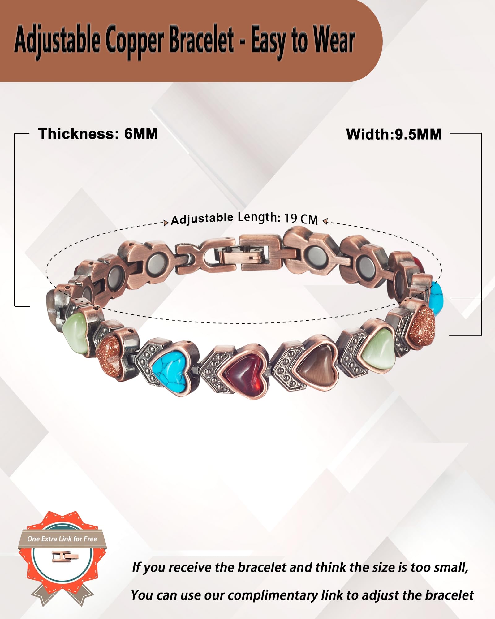 Wollet Magnetisches Kupferarmband für Frauen, magnetische Armbänder für Frauen, türkiser Schmuck mit 3500 Gauss-Magnet (mit Geschenkbox) (Typ A)