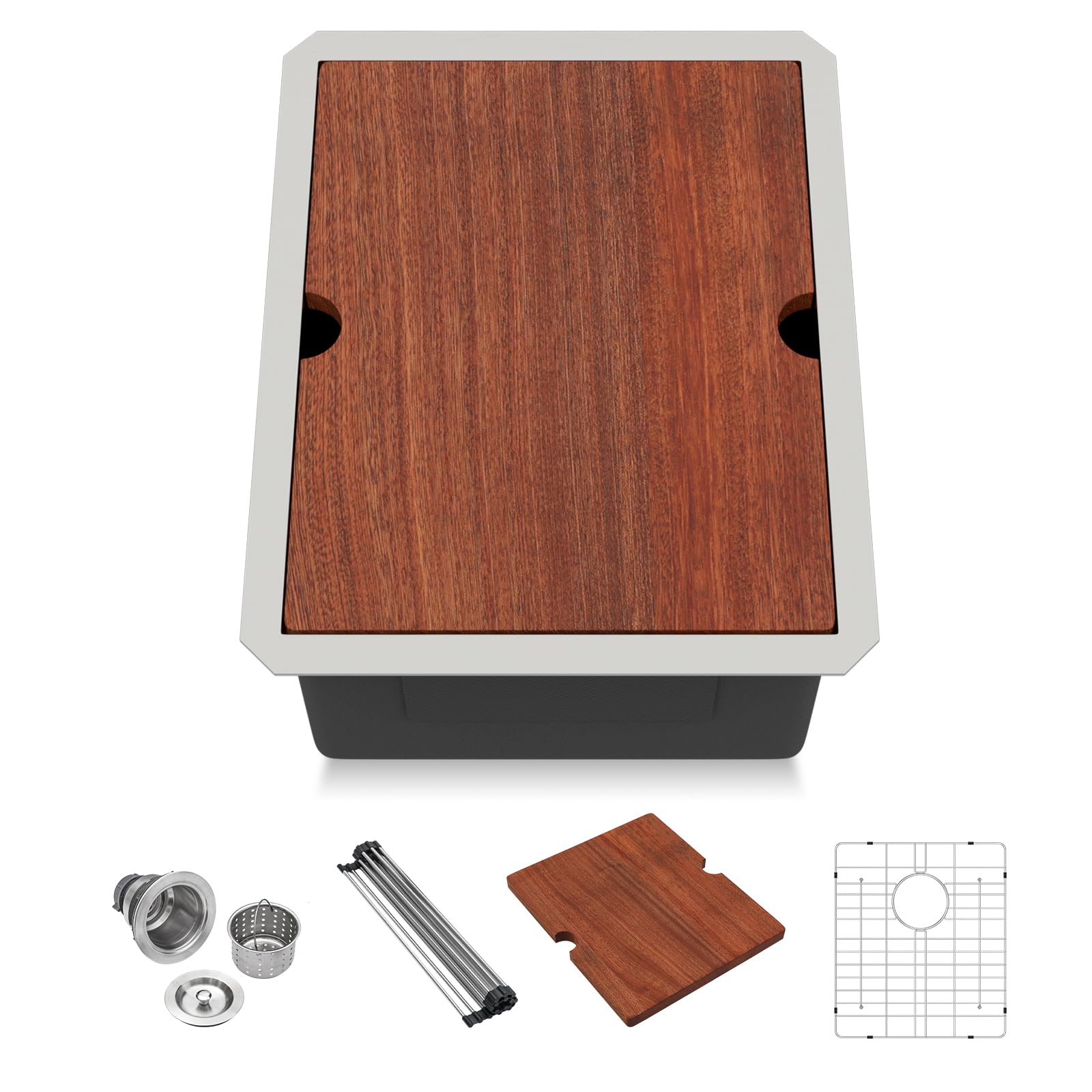 Lordear Undermount Bar Sink 15 x 19 x 10 Inch Kitchen Sink 16 Gauge Stainless Steel Small Sink Kitchen Single Bowl Workstation Sink with Cutting Board