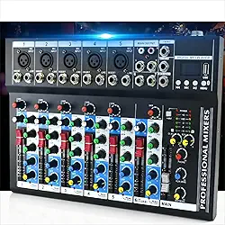VEDO Mixer de Áudio Profissional 7 Canais VDA107L com Bluetooth, Entrada USB, Efeitos Digitais, Phantom Power +48V para Podcast, DJ, Gravação e Transmissão Ao Vivo - Mesa de Som Compacta 127/220V