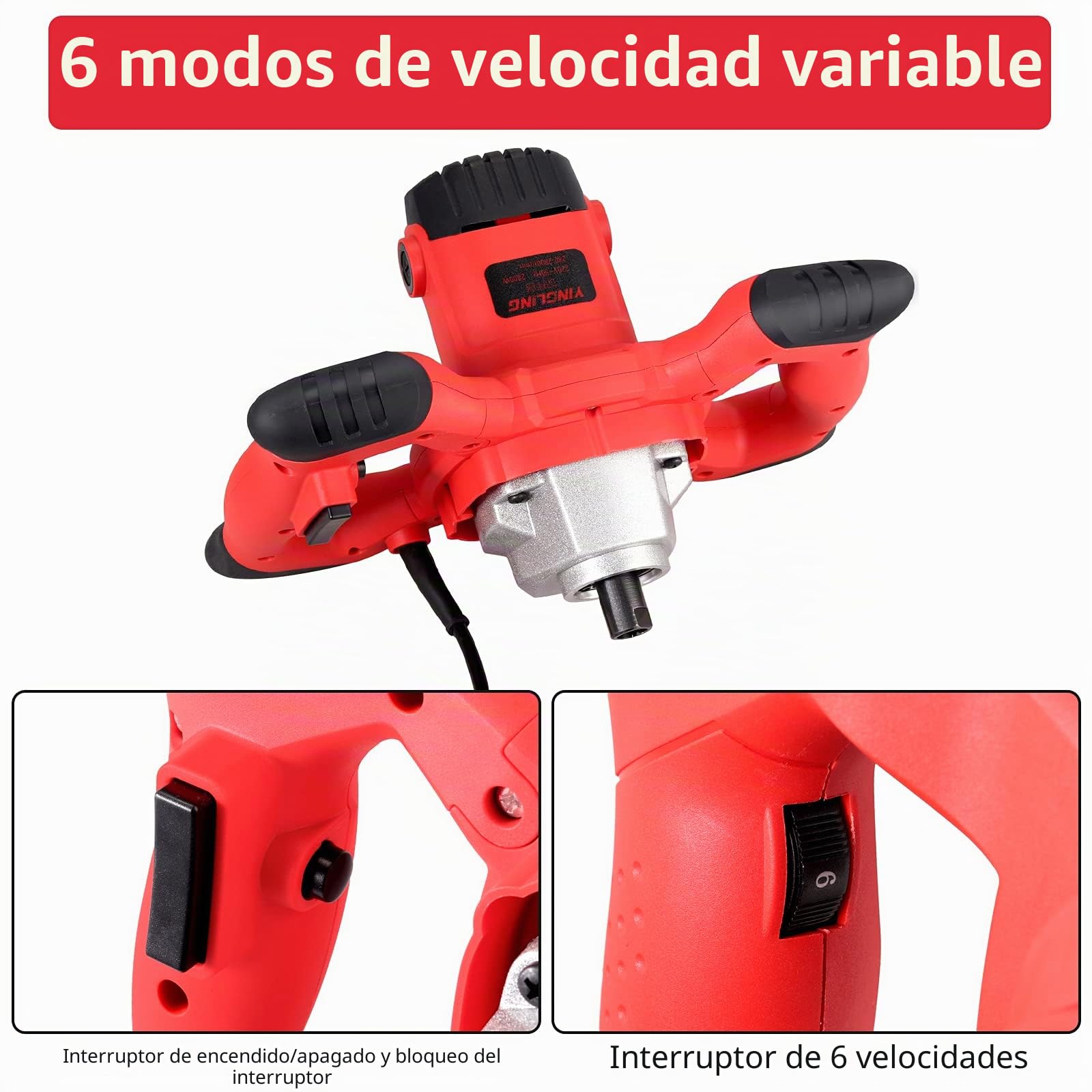 JUSTOOL 2100W Mezclador de Taladro de Hormigón Eléctrico Mezclador de Mortero Eléctrico 220V 6 Velocidades Ajustables 280-2800Rpm Agitador M14 Ajustable para mezclar yeso/pintura/mortero/pegamento