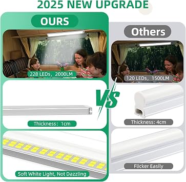 12V Interior LED Light, 42CM 228 LED Universal Strip Light with ON/Off Switch, 10W 6000K White Lamp RV Ceiling Lights for Van Campervan Motorhome Caravan Truck Boat Kitchen Bathroom Cabinet (2 Pack) [Energy Class A+++]