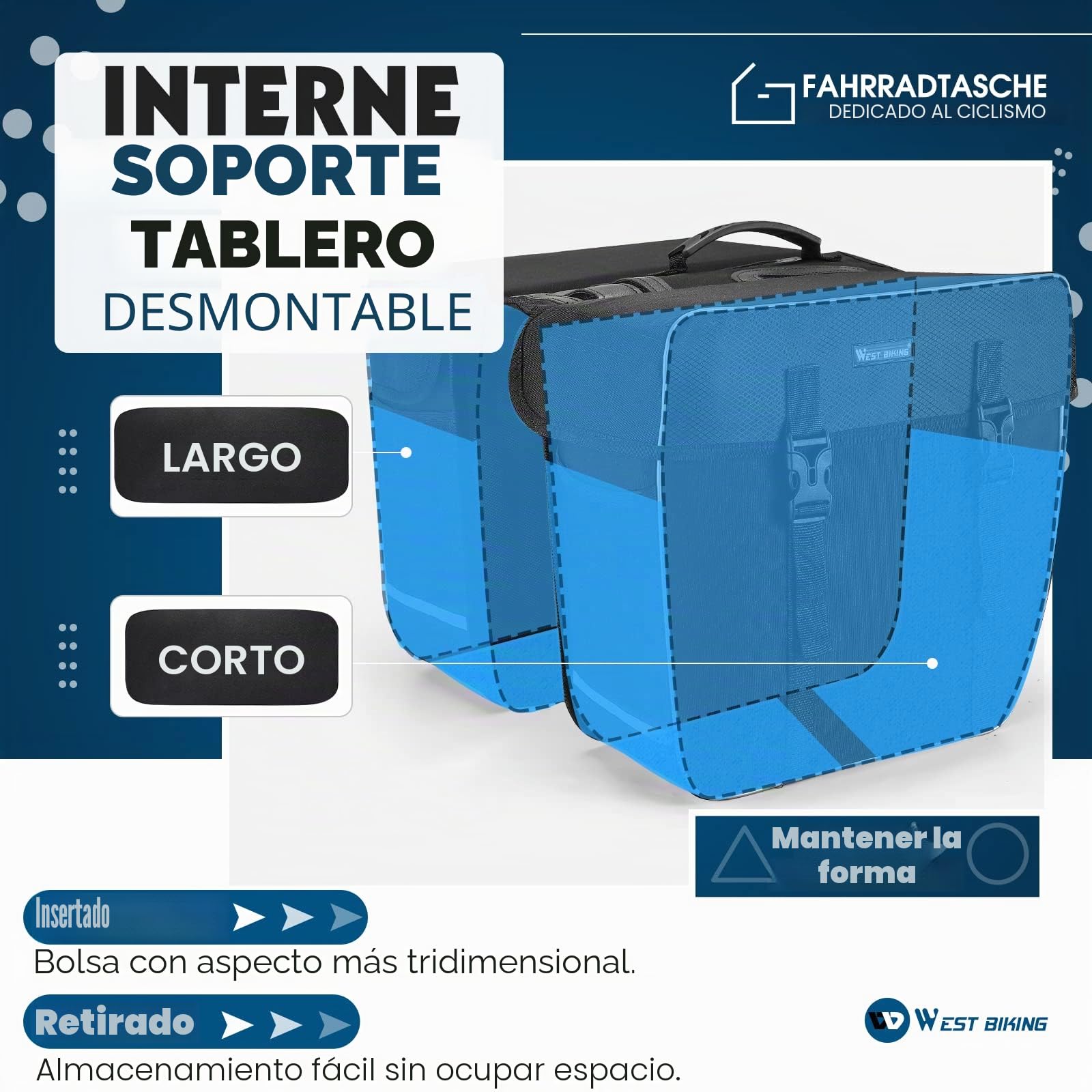 West Biking Alforja doble para bicicleta, gran bolsa para el maletero del asiento trasero con correa, resistente al desgarro para portaequipajes con protección contra la lluvia