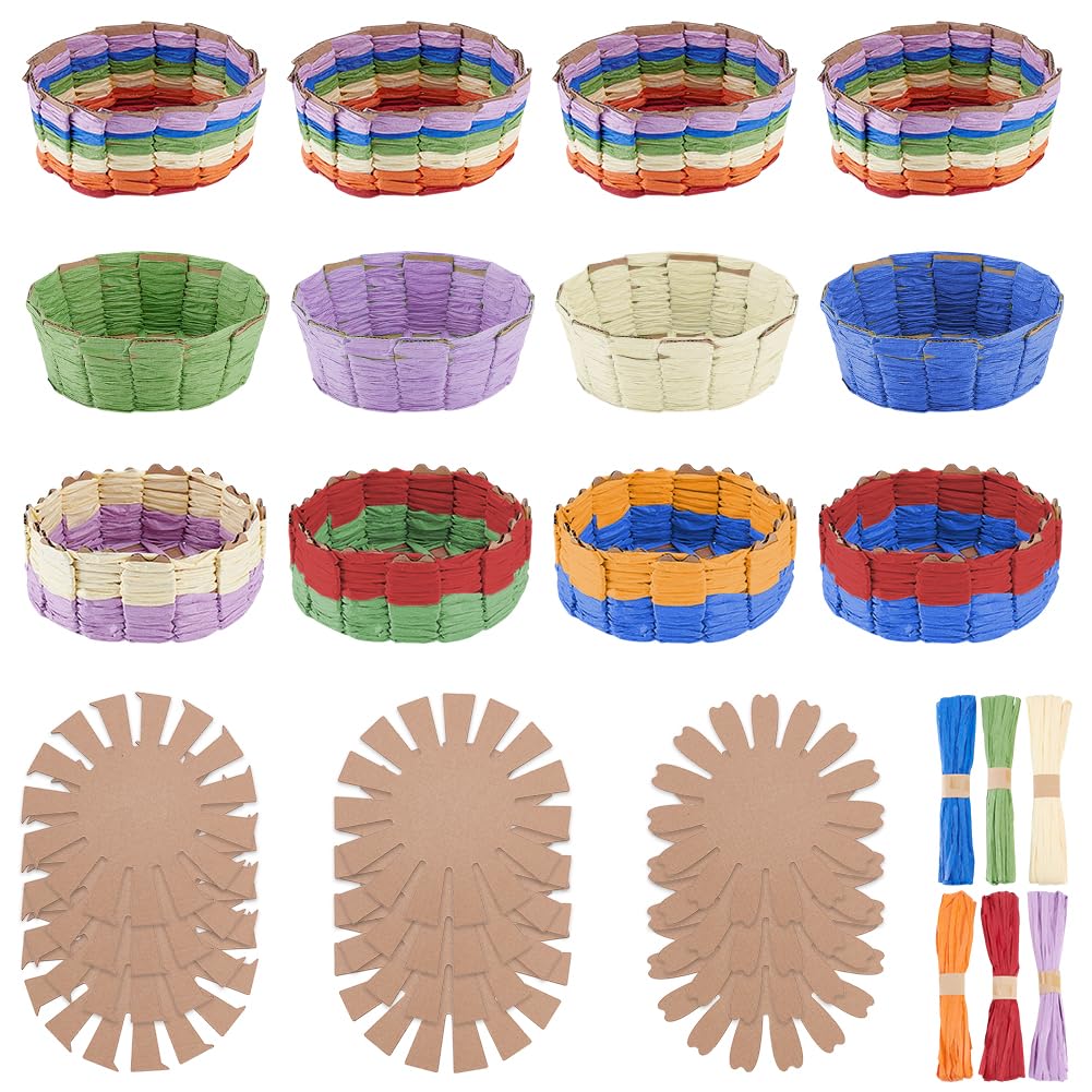 Kit de 12 cestas FREEBLOSS para hacer cestas de rafia creativas con instrucciones, kit para hacer cestas de Pascua, suministros para tejer cestas para adultos, kits creativos de cuencos tejidos para actividades de Pascua, plantilla de 8 x 8