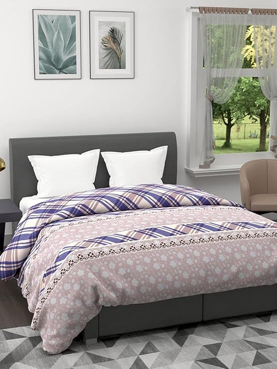 Bianca Austin London Super Soft Cotton Feel Microfiber Reversible Lightweight Double Bed Comforter/AC Blanket/Quilt/Duvet for All Weather - 120 GSM - 1 Piece (Rumba) - Beige/Blue