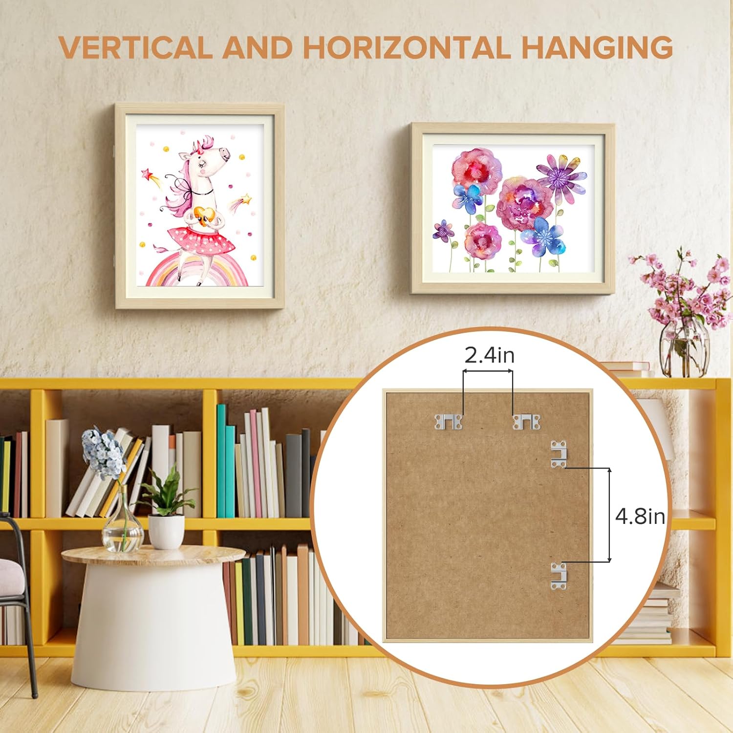 4 Pack Kids Art Frame, Kids Artwork Frames Changeable 8 x10.5 with Mat and 9 x12 Without Mat, Woodgrain Front Opening Children Picture Storage Frame for Wall Holds 50Pcs Crafts, Drawing, Art Projects