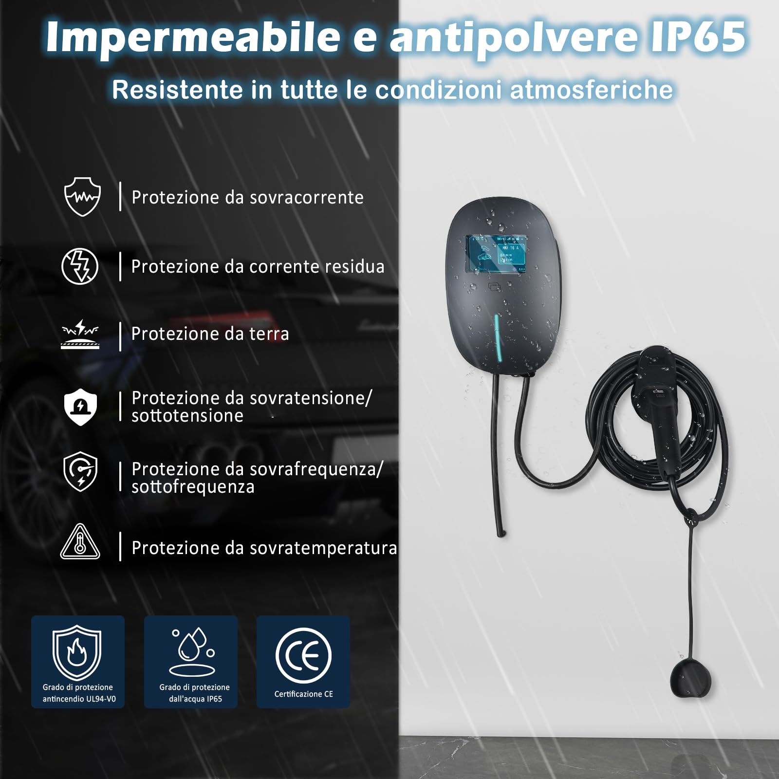 YU YUSING Colonnina Ricarica Auto Elettrica 22 KW, 7M Cavo Ricarica Auto Elettrica Tipo 2, 6-32A Wallbox Trifase, Carichino Auto elettrica con Schuko, Contro App, LCD Digitale e Supporto, IP65, Grigio