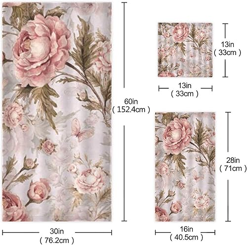 Miniatura 3 de Juego de toallas de baño para baño, diseño artístico de flores de peonía, hojas de flores, estilo shabby chic, juego de 3 toallas de lujo, 1 toalla