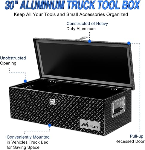 Miniatura 4 de Nilight Caja de herramientas para camión de 30 pulgadas, de aluminio resistente, placa de diamante, cajas de herramientas de 30 x 13 x 9.6 pulgadas,