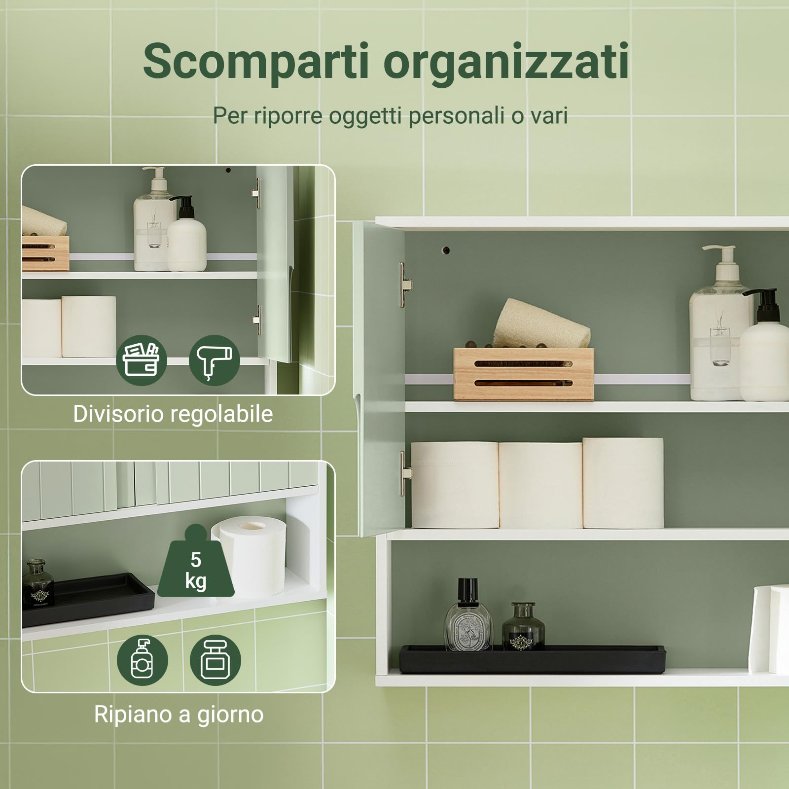 SoBuy Pensile Bagno Sospeso Salvaspazio da Parete, Mobile Bagno Sottile 15 cm con Ante e Ripiano, Armadietto Contenitore Moderno per Arredo Bagno BZR140-GR