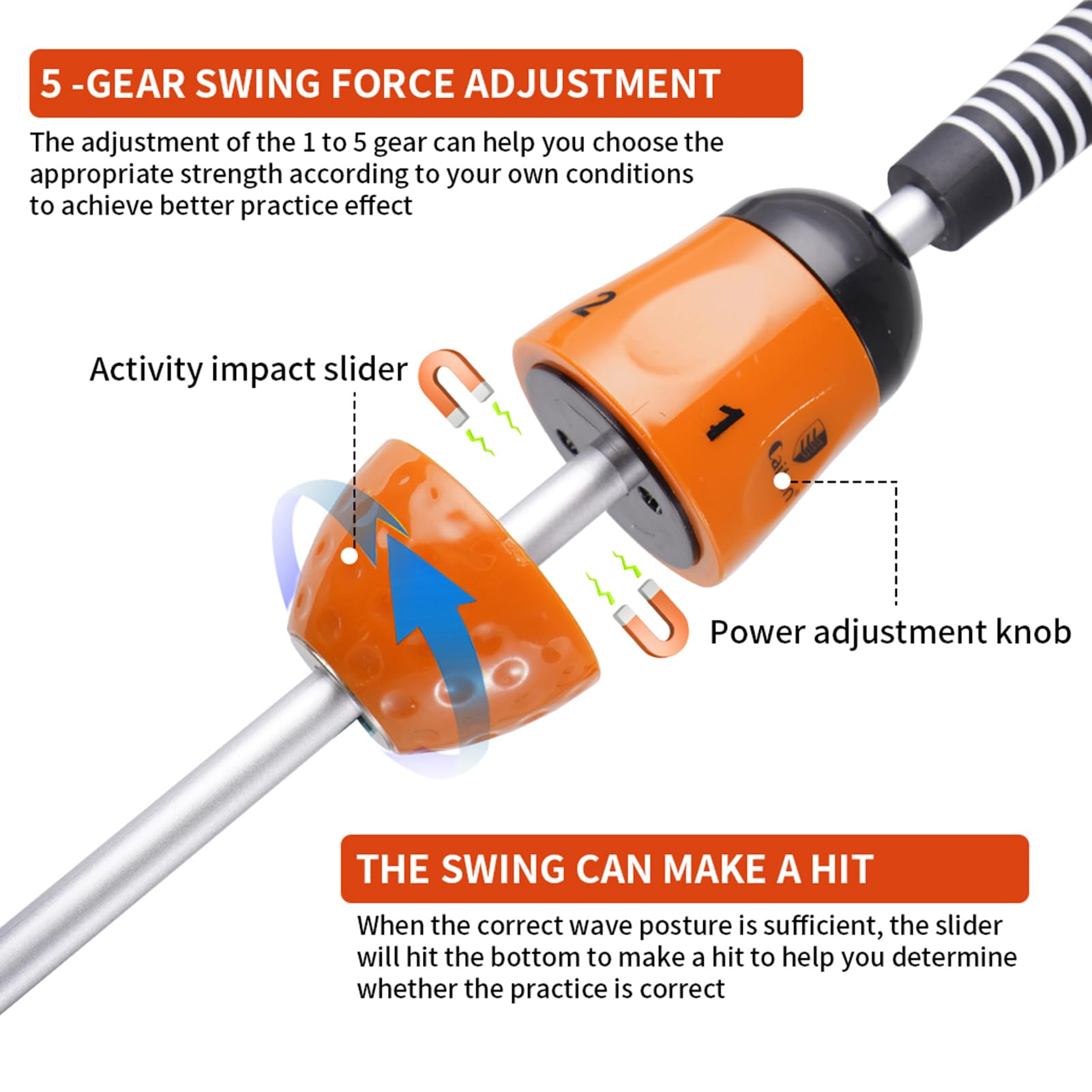 CAITON Golf Swing Trainer with Adjustable Magnetic Resistance, Lightweight and Comfortable Handle for Practice (Orange, 43.7IN)