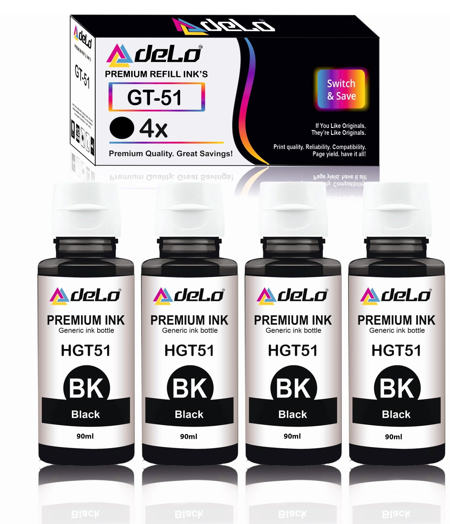 Delo GT-51 Compatible Refill Ink for HP GT 5810, 5820, 5821, 310, 315, 319, 415, 419, 410 Printer - Compatible with GT51 Ink Code (Black 4 PC) (B0CNY16PLW) Amazon Price History, Amazon Price Tracker