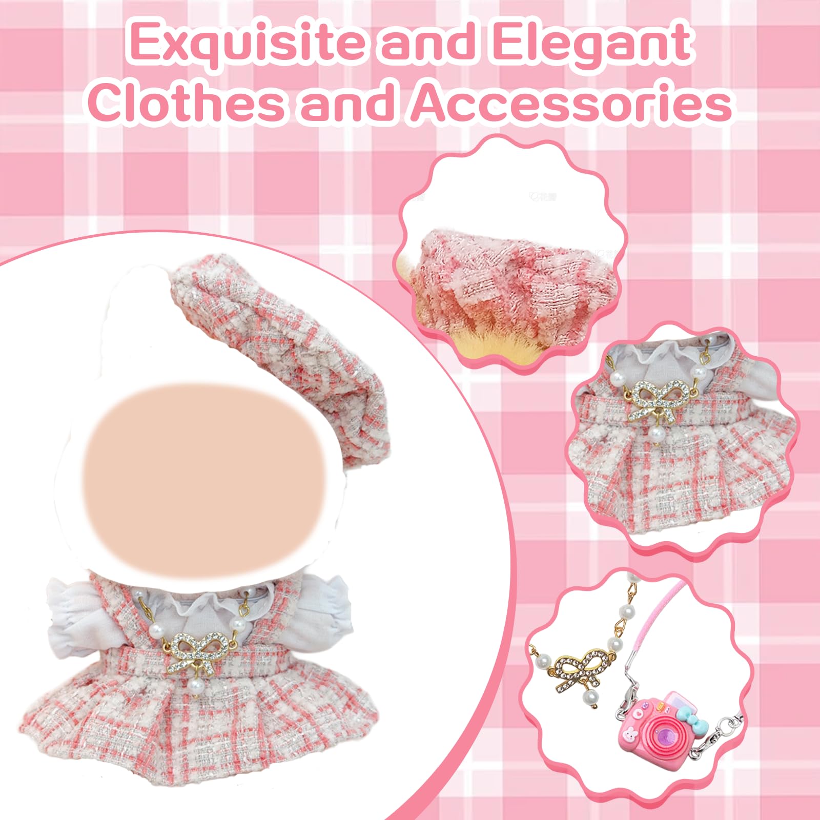 Pack De 5 Piezas De Ropa Para Muñeca De 17 Cm – Blusa, Falda Monito, Boina, Collar De Perlas Y Colgante De Cámara, Estilo Elegante