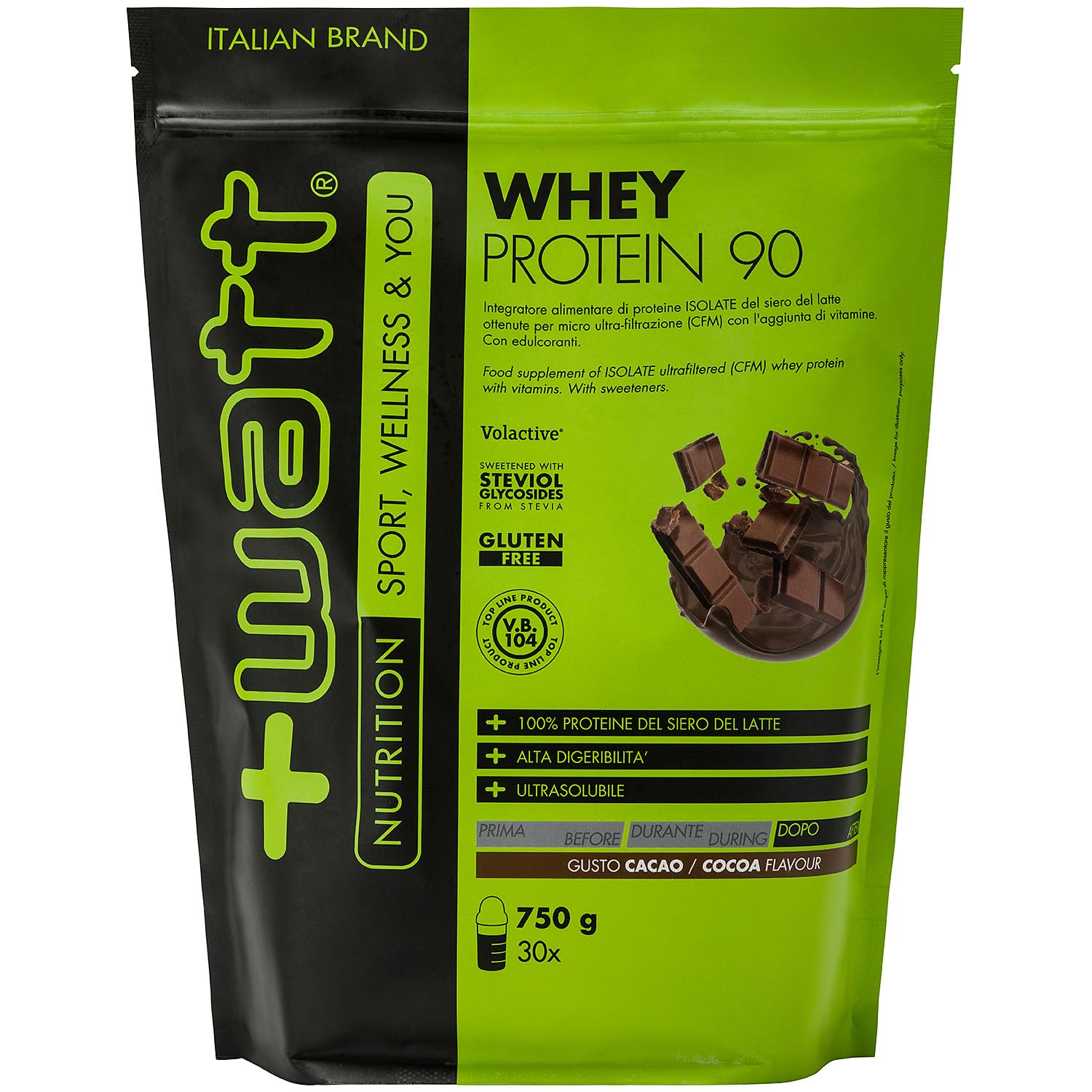 Whey Protein 90 - Proteine del Siero del Latte al 90% - Formato: 750 g Doypack - Gusto: Cacao