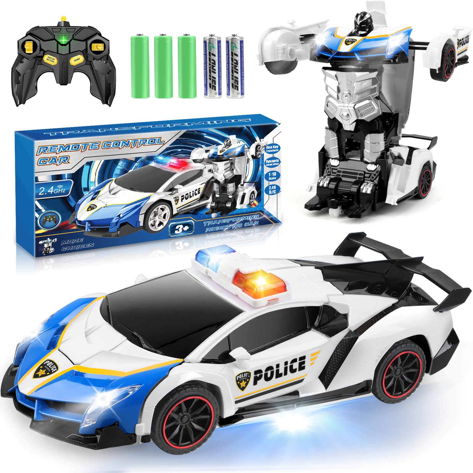 YOTOY Remote Control Car Toy for Kids 4 5 6 7 8, Transform Police RC Cars Toy, Robot Car, Birthday Gift for Kids Toys Age 4 5 6 Years Old Boys and Girls
