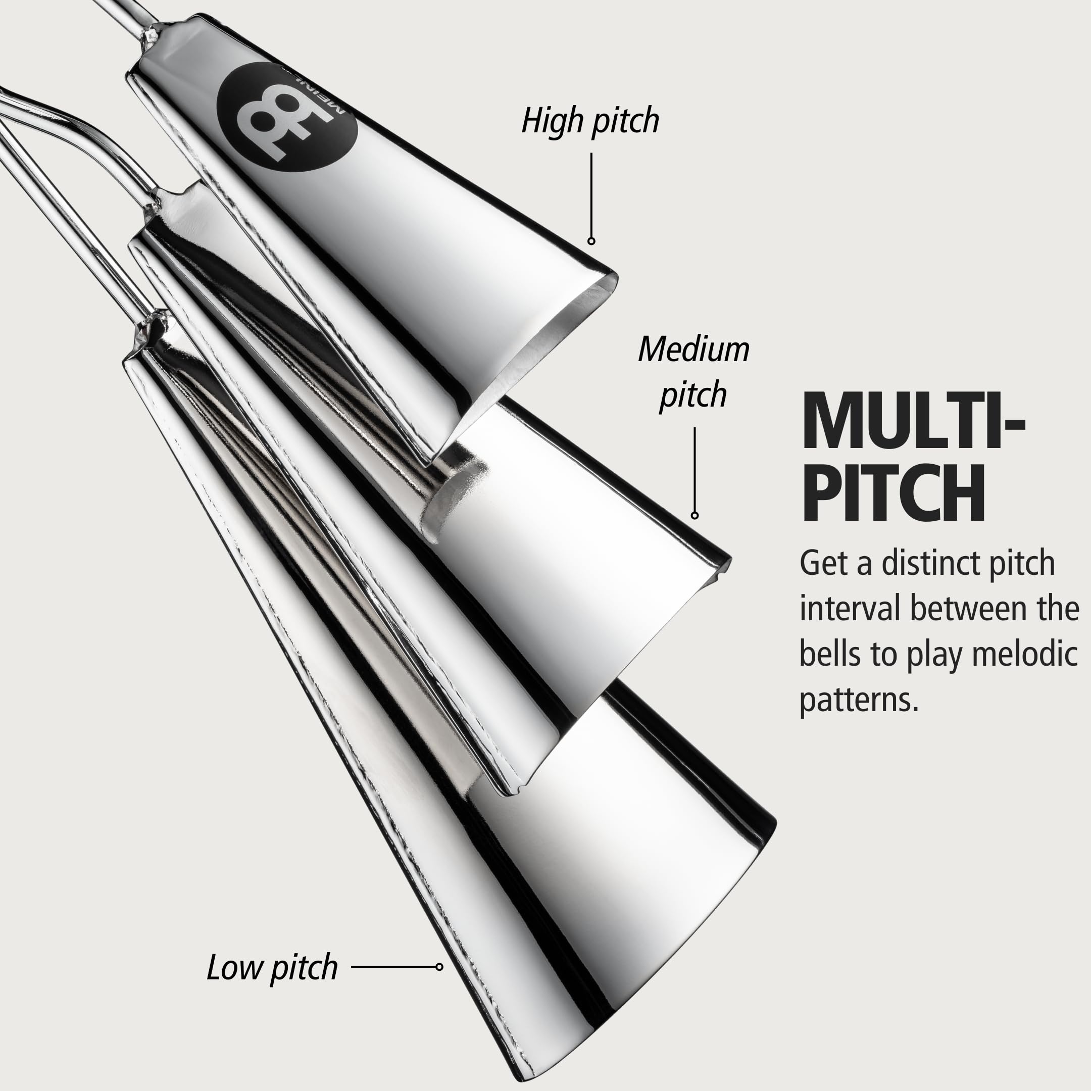 Meinl Percussion Tripple A-Go-Go Instrument - Mittelgroßes Schlaginstrument mit 3 Glocken - Stahl, Verchromt (STABGTRI-CH)