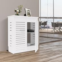 WiFi Router Storage Cabinet, 2-Tier Floor Standing Electronics Organizer with Cable Management TV Set-Top Box & Power Strip Hider Decorative Storage Box for Home Office White, 23.62"x9.84"x27.55"