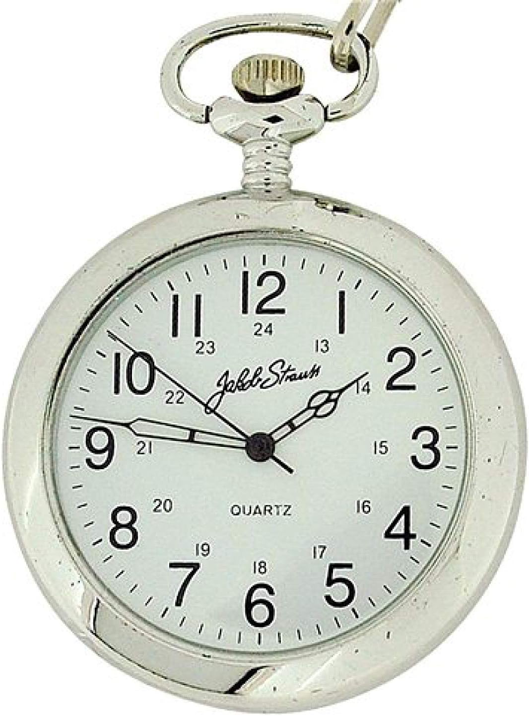 Jakob Strauss Silver Tone 24hr Open Face Gents Pocket Watch JAST07