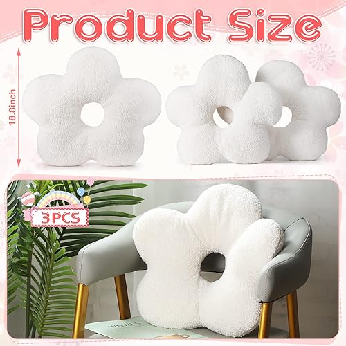 Miniatura 2 de Unittype 3 almohadas esféricas de flores de 18.8 x 15.7 pulgadas, almohadas de felpa con flores de felpa para asiento de lectura, cojín de piso de