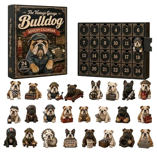 Vintage Garage Bulldog Advent Calendar 2026-24 Days Bulldog Surprises