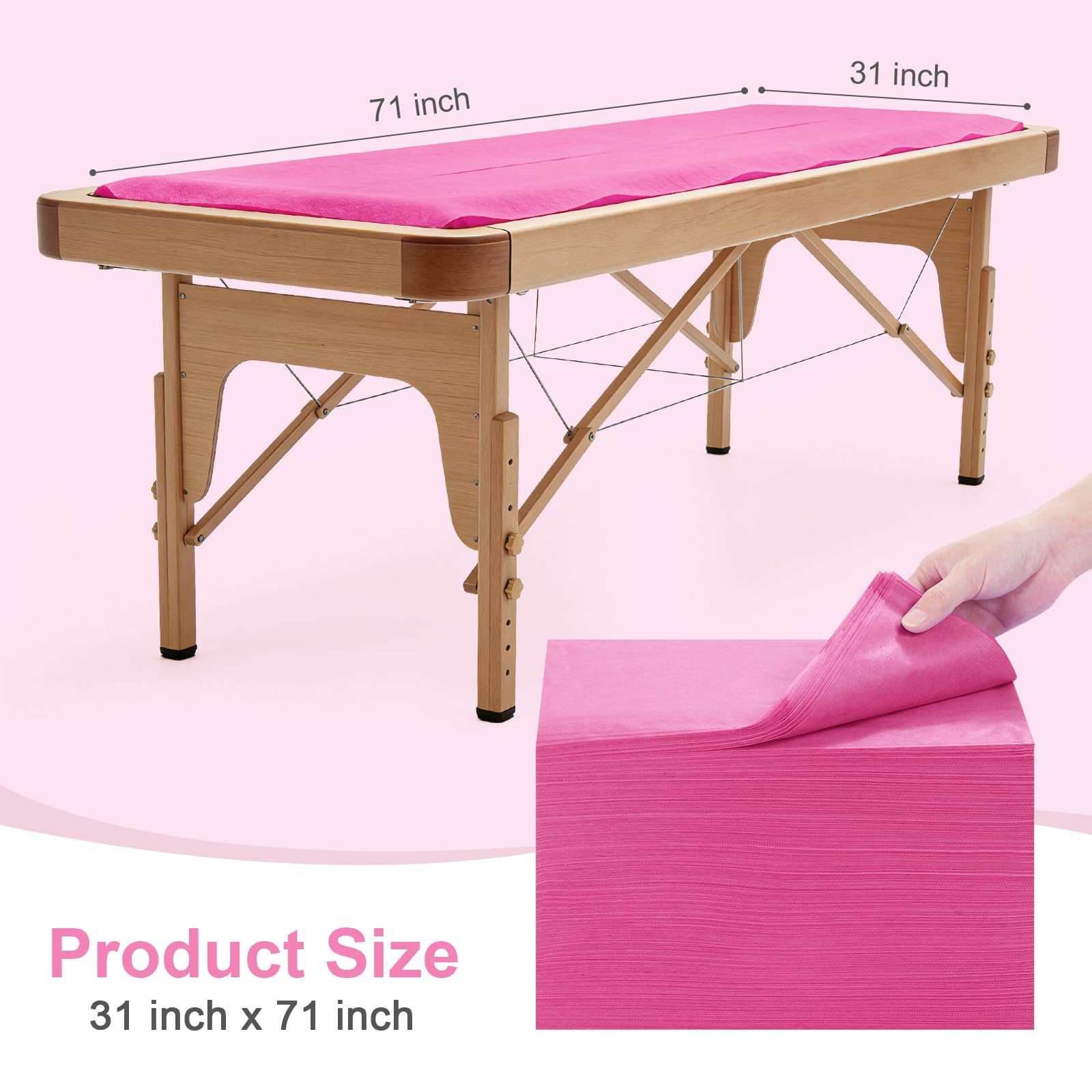 200 sábanas desechables de 31 x 71 pulgadas para mesa de masaje, no tejidas, fundas de cama de spa, impermeables, transpirables, desechables, para spa, tatuajes, salones de belleza, hoteles (rosa)