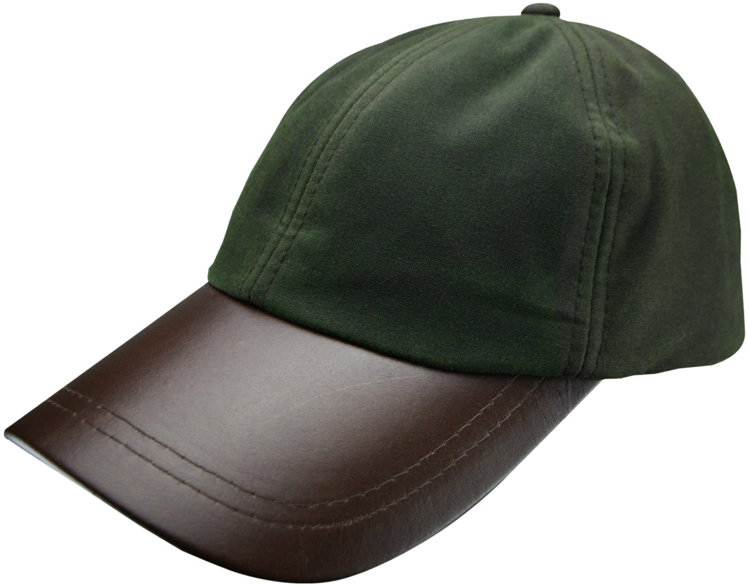 Coolandnew Black/Brown Leather Skip Wax Baseball Cap - Olive