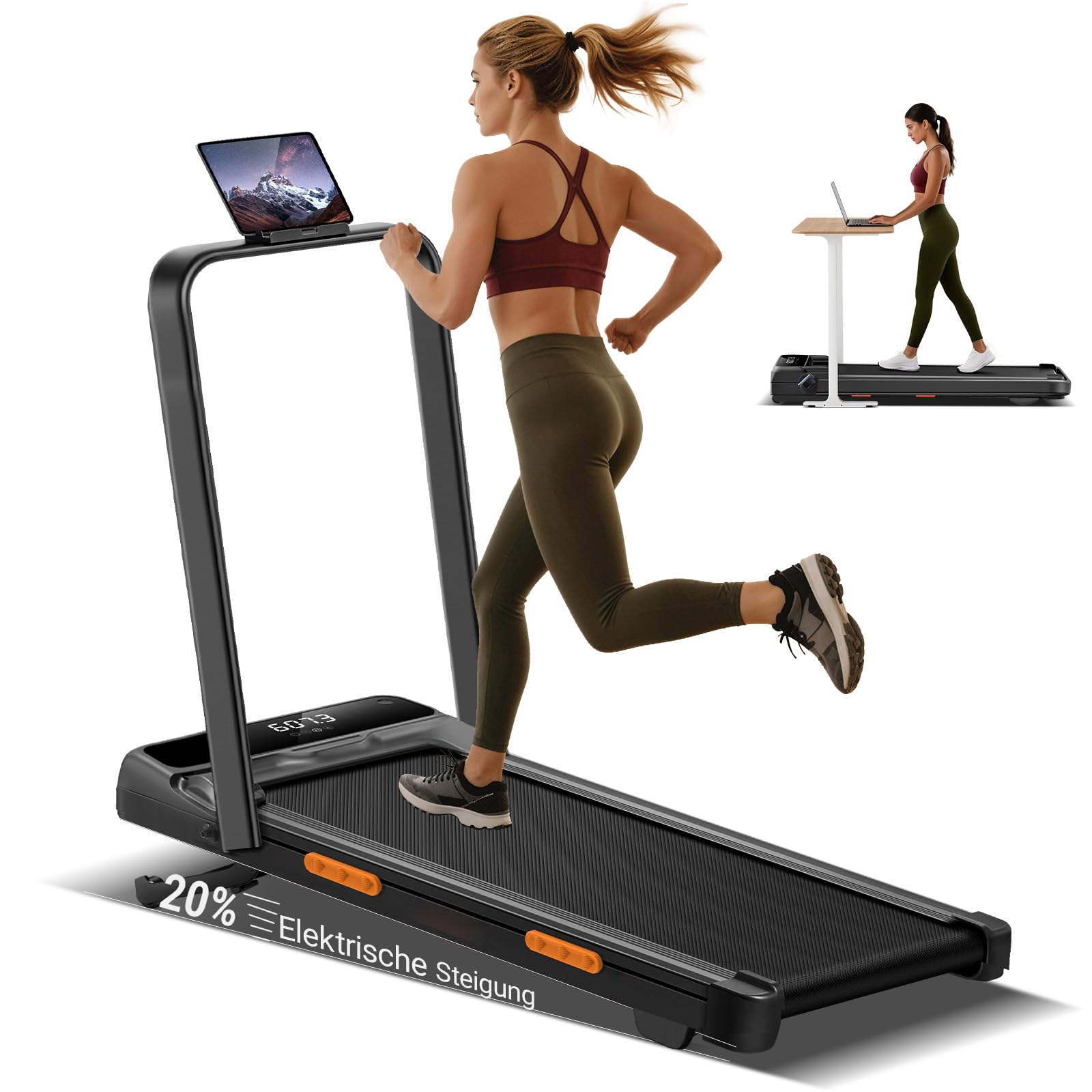 UMAY Tapis Roulant con Inclinazione 20% Automatica, Tapirulan 12KM/H | Tapis Roulant Elettrico Pieghevole, Tapirulan da Casa 3.0HP con Display LED
