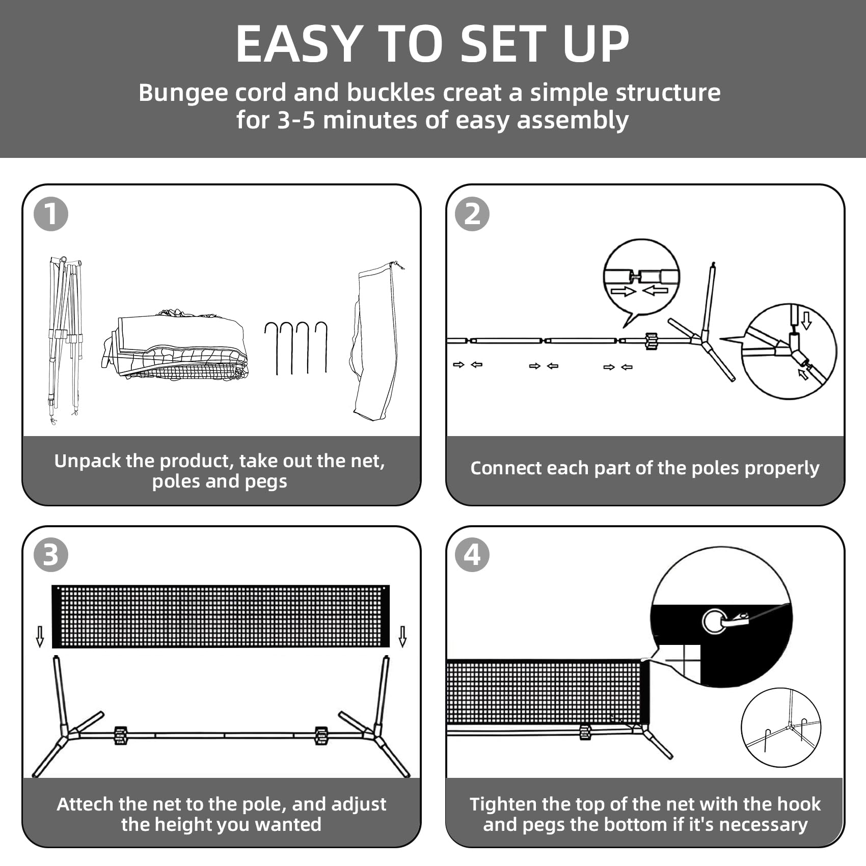 DAWOO Portable Tennis Net Set - Easy Setup, Lightweight, Adjustable, Durable & Convenient.
