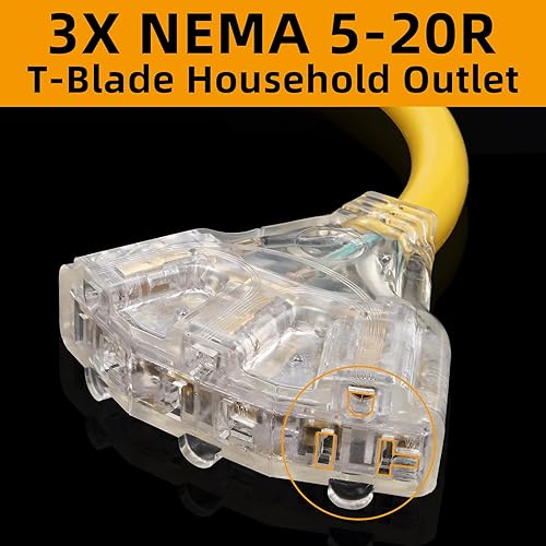 Miniatura 5 de RealPlus Cable adaptador de 30 amperios a 110 V para distribución de generador RV NEMA TT-30P macho a 3X 5-15R5-20R T-Blade Toma de corriente