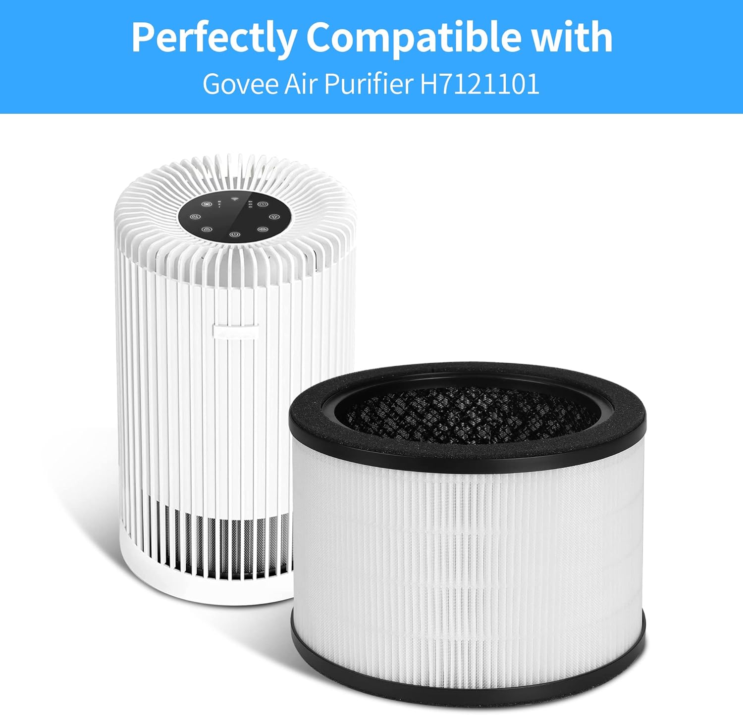 2-Pack H7121101 Replacement Filter Compatible with Govee Purifier H7121, High-Efficiency Activated Carbon + Pre-Filters - Image 2