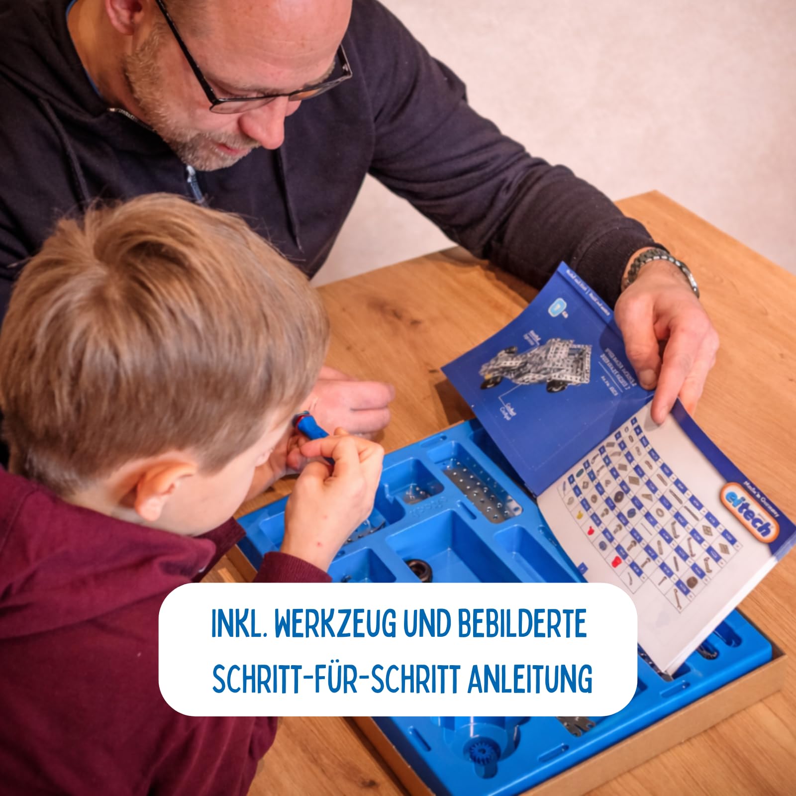 eitech Basisbaukasten - Metallbaukasten 00006, 8-in-1 Set mit 270 Teilen | Konstruktionsspielzeug, Modellbau Kinder 8 9 10 Jahre, Geschenk Mädchen Junge, Montessori Baukasten, Metall Baukasten