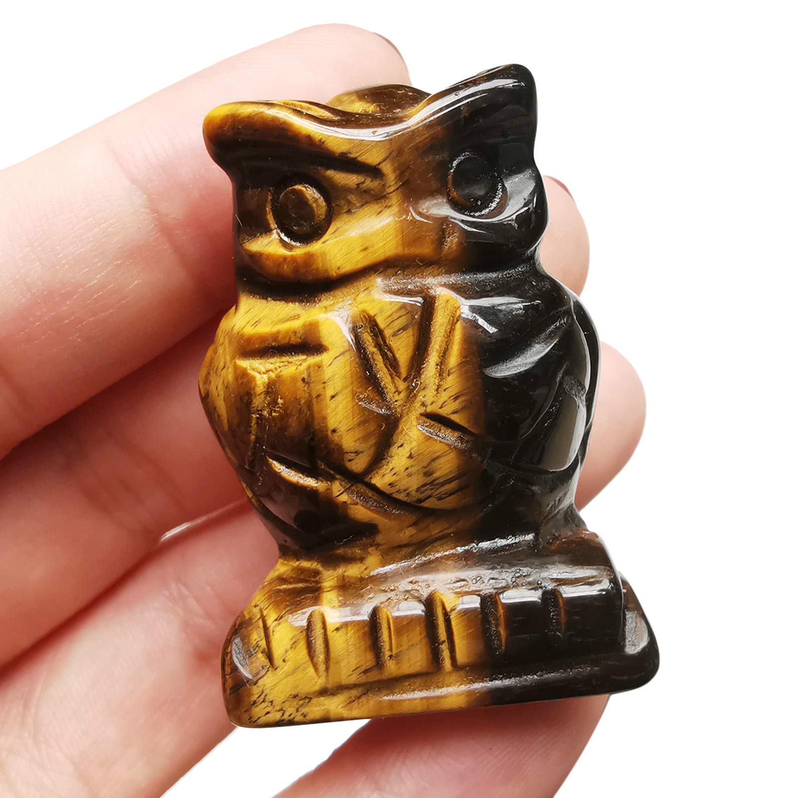 Manekieko Natural Tiger's Eye Owl Crystals and Healing Stones Figurines Collectibles,38mm Office Decor Gemstone