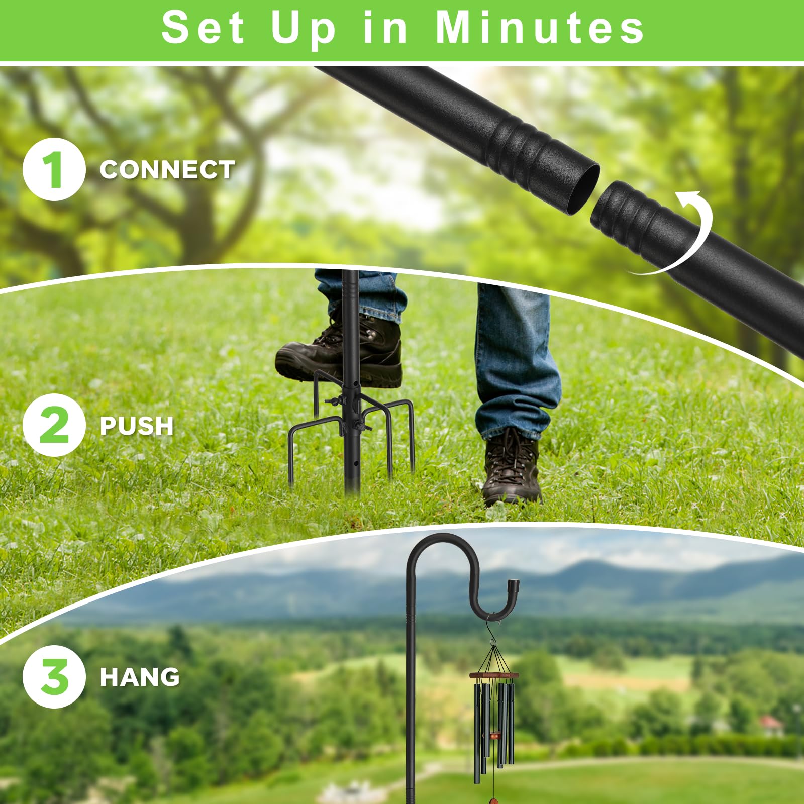 COCONUT Crochet De Berger Pour Mangeoire à Oiseaux, Mât Réglable De 198 Cm Avec Base à 5 Griffes, Crochet De Berger De 1,2 Cm De Diamètre Pour