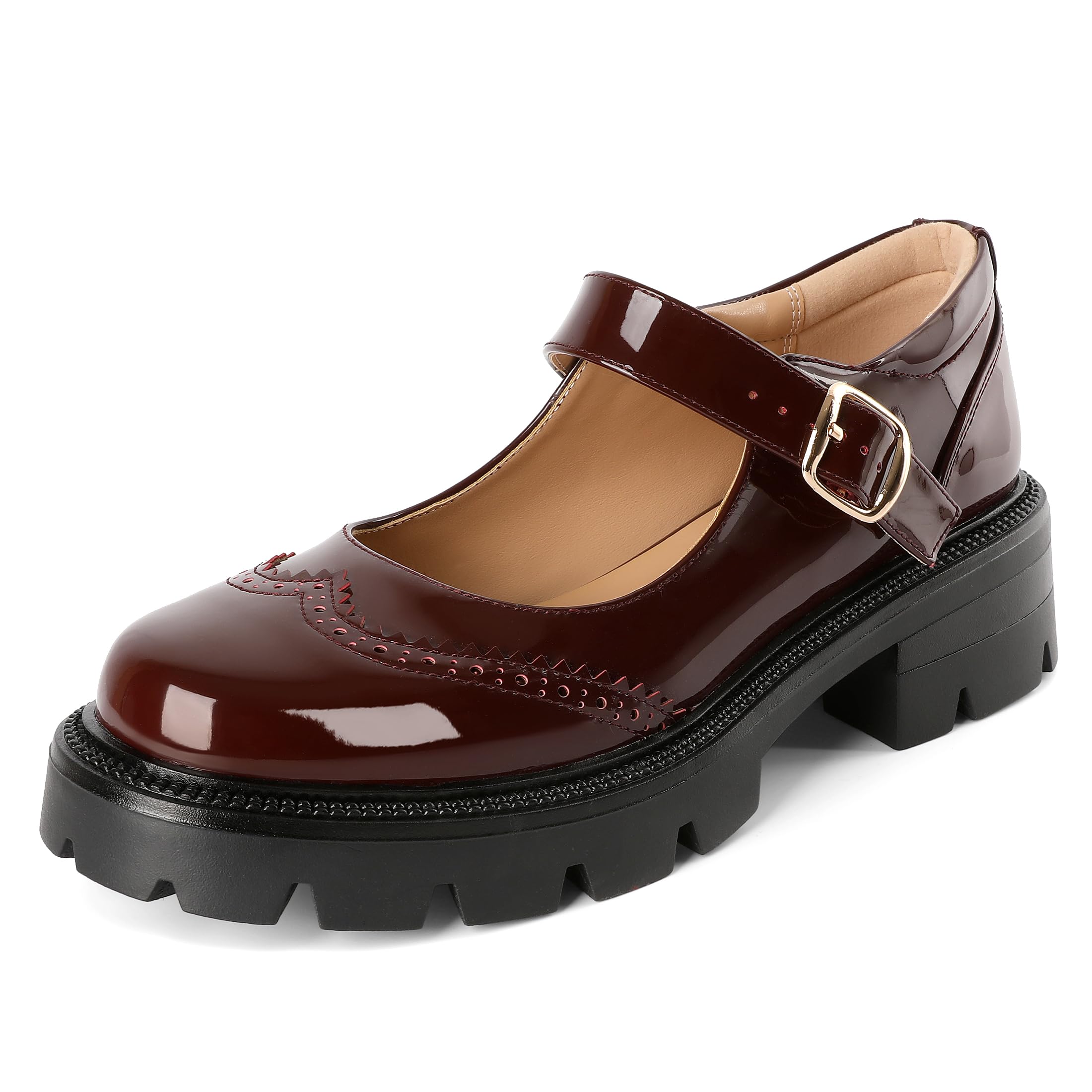 Eldof Women's Mary Jane Shoes Platform Lug Sole Low Heel Chunky Pumps Round Toe Ankle Strap Oxfords Dress Shoes for Uniform Graduation School Work 2