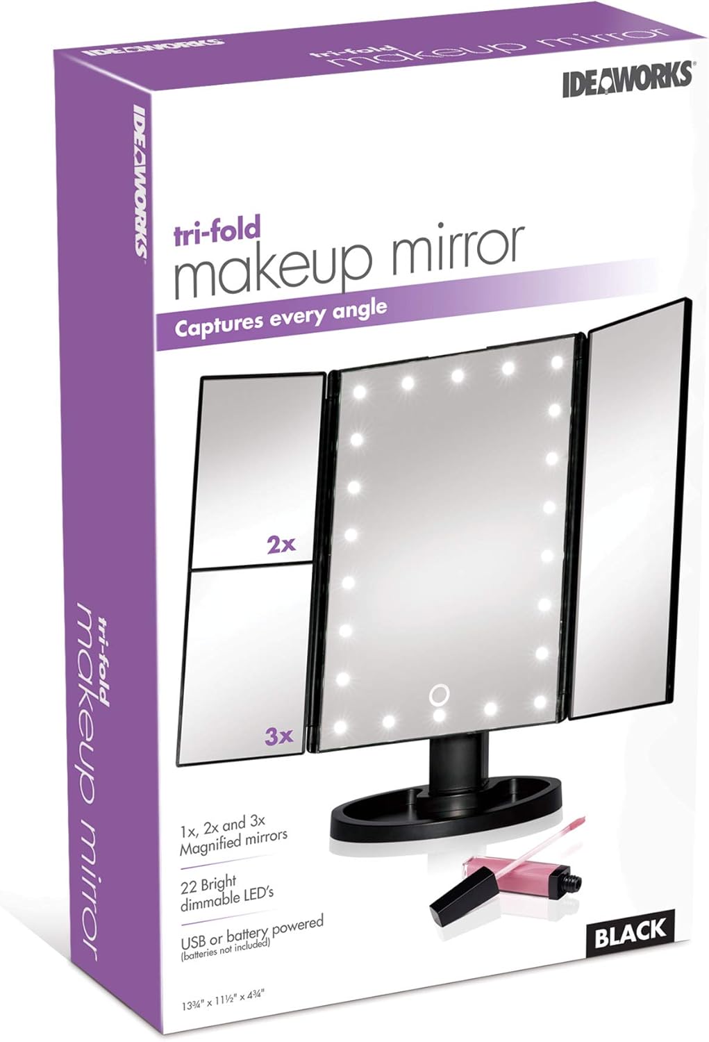 IdeaWorks TriFold LED Makeup Mirror w/Magnification Side
