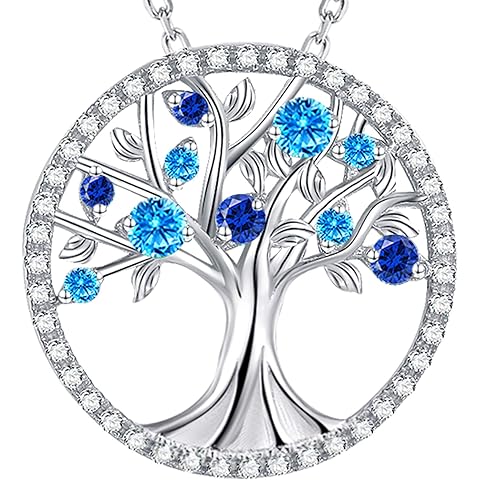 Tree of Life Necklace for Women Christmas Birthday Gifts for Wife Mom November December Birthstones Necklace Citrine Blue Topaz and More Stones Jewelry 925 Sterling Silver