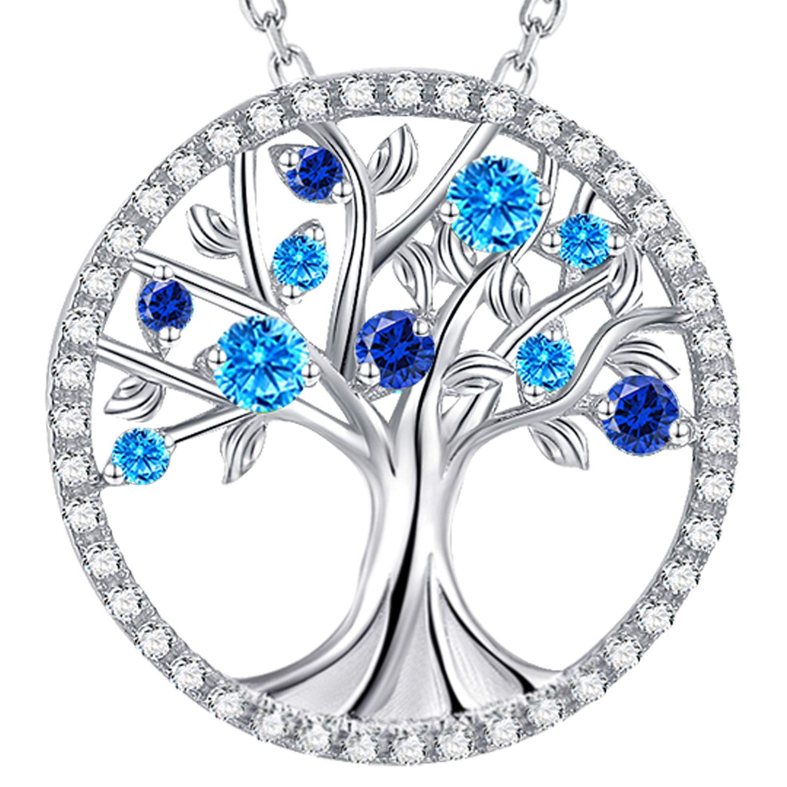 Tree of Life Necklace Christmas Jewelry Birthday Gifts for Wife Mom December January Birthstones Necklace Blue Topaz Garnet Amethyst and More Stones Jewelry 925 Sterling Silver