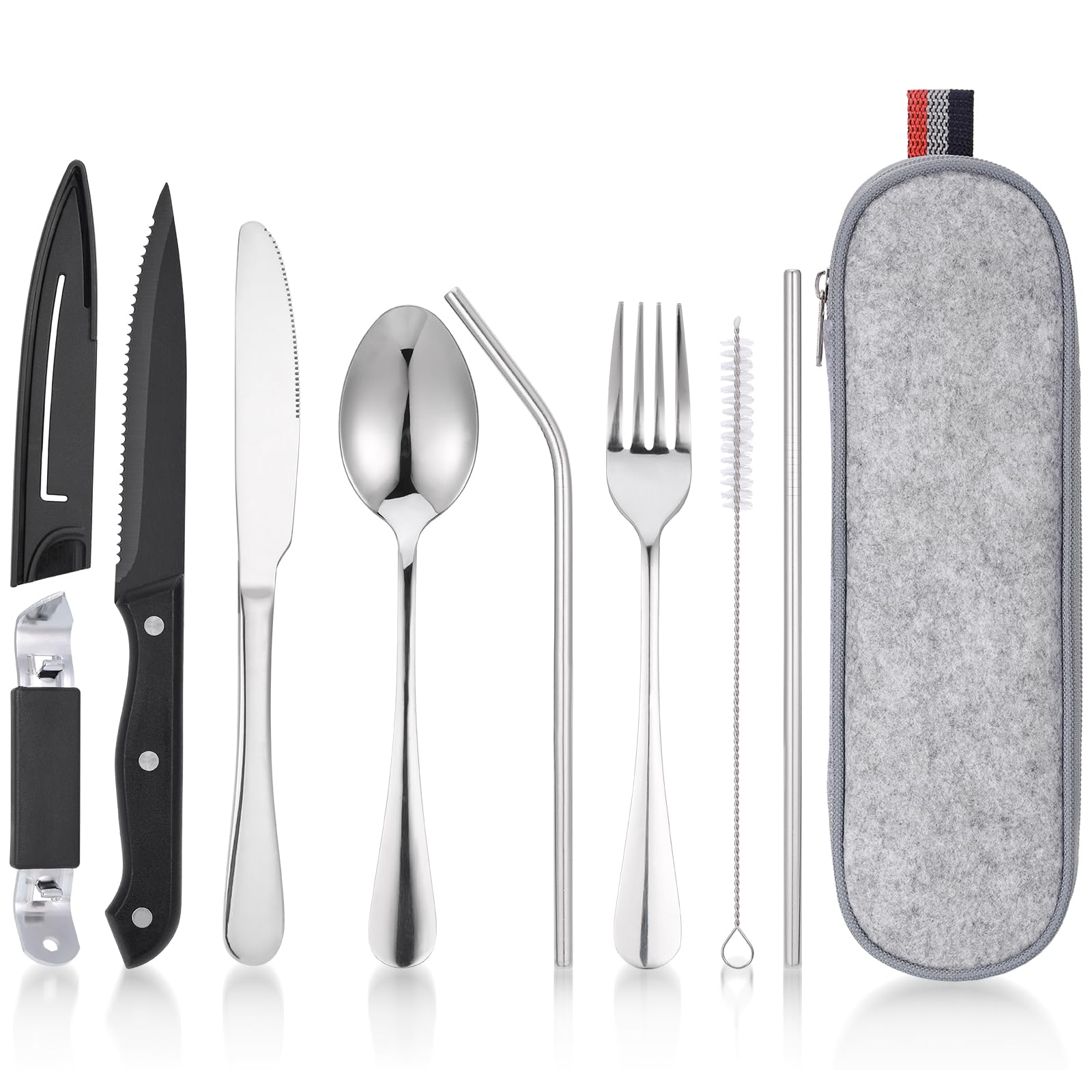 Produktbild von Kssvzz Reisebesteck-Set Aus Edelstahl – 9-teilig Mit Tasche – Ideal Für Camping, Picknick & Unterwegs