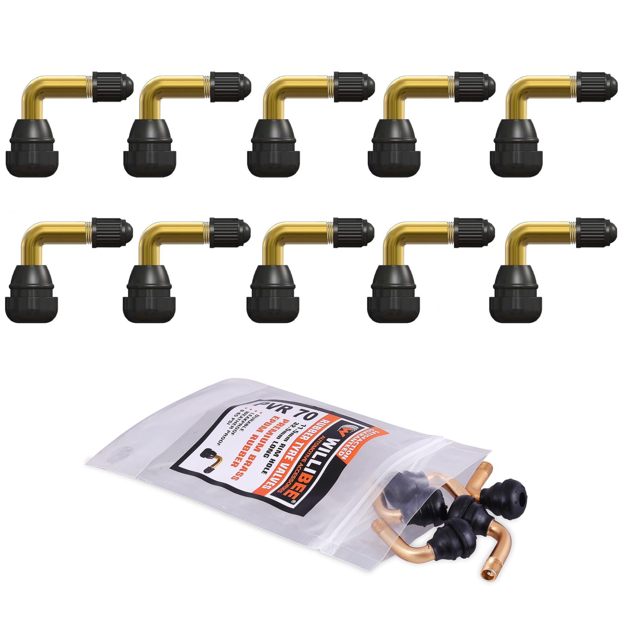 WILLIBEE PVR70 Tyre Valve Stem, Brass and EPDM Rubber Tubeless Tire Valve Stem for Scooty (PVR70-10Pcs)