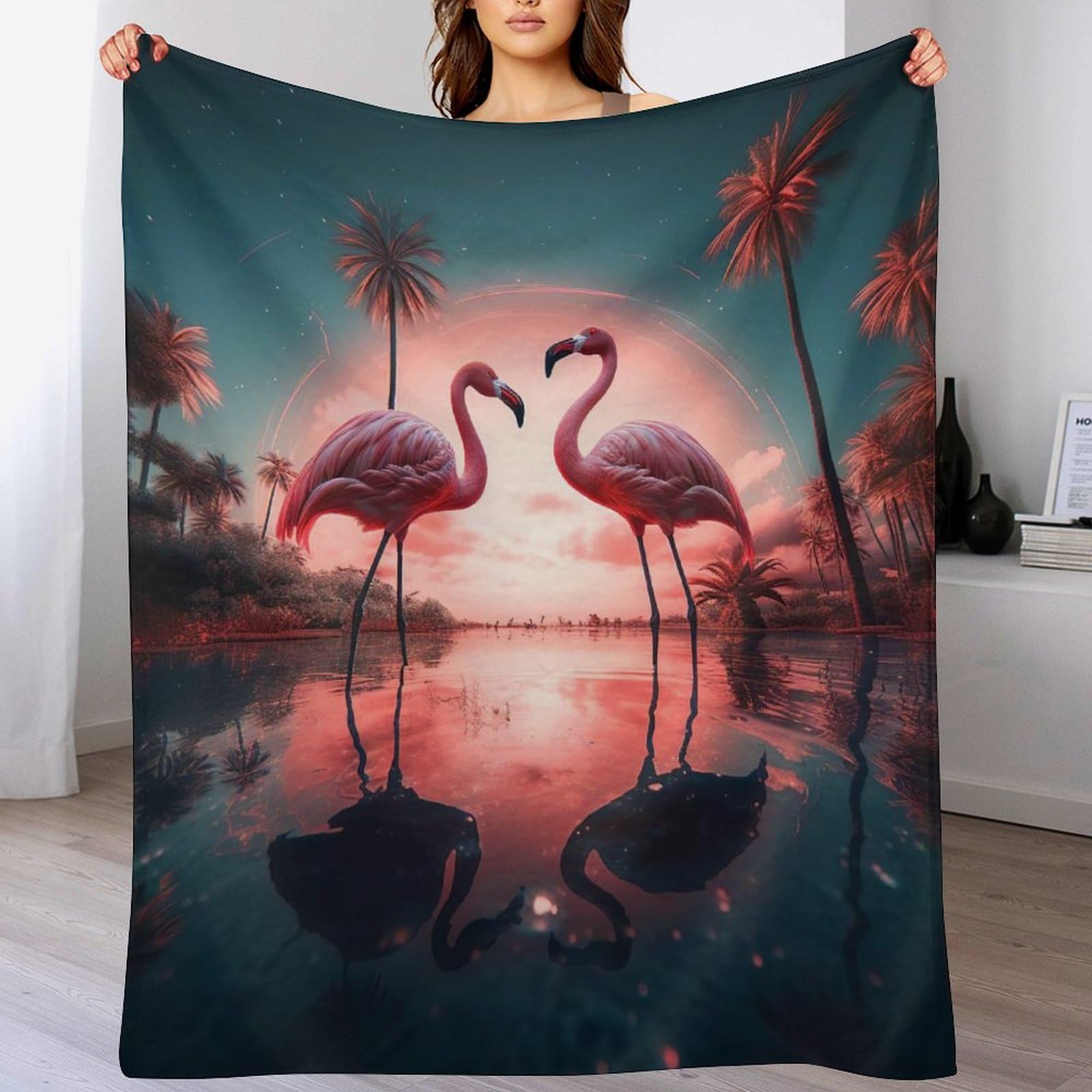 Couverture de luxe flamant rose en polaire flannel douce et chaude