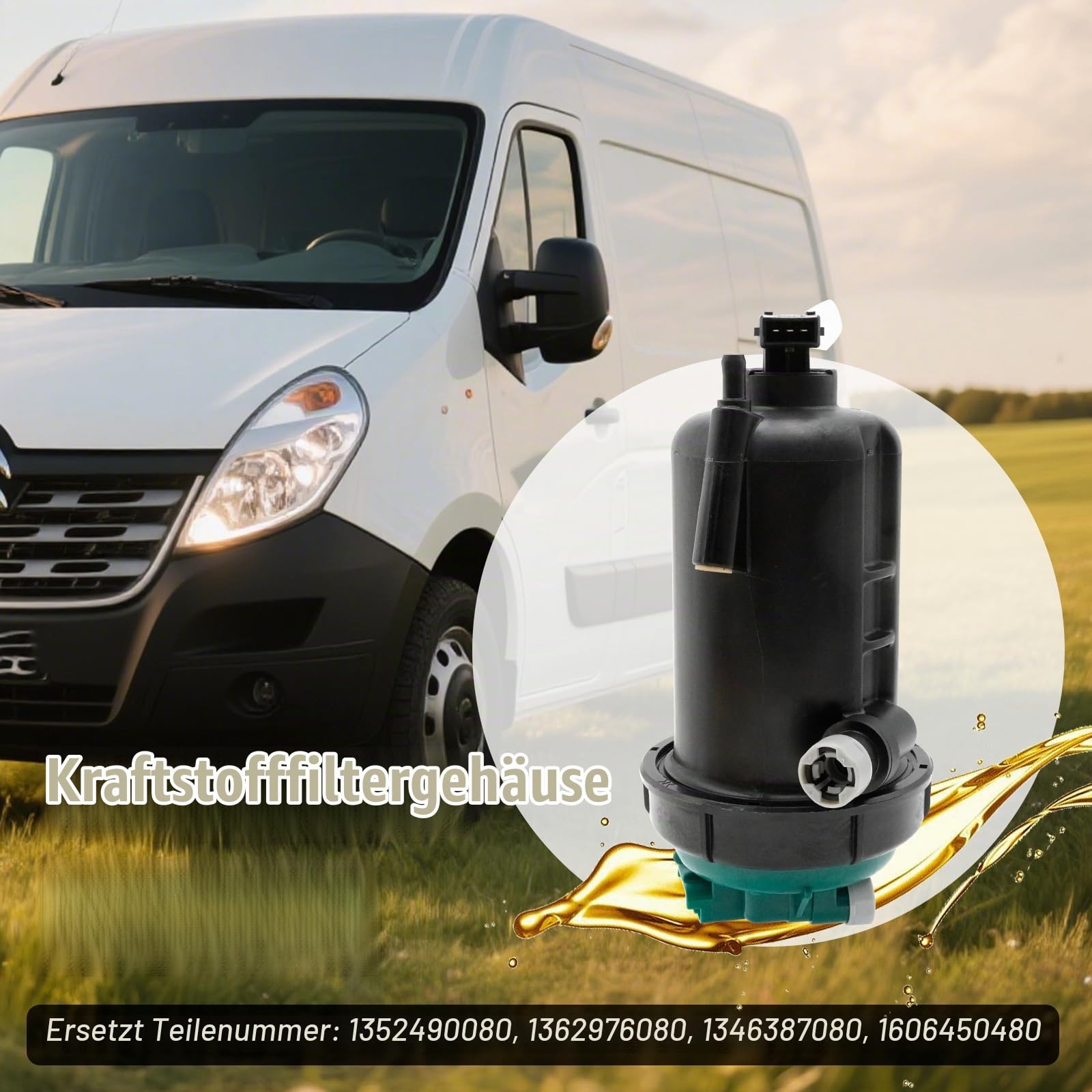 Hoypeyfiy Kraftstofffilter Komplett, Ersatz für Citroen Jumper, Relay, Fiat Ducato, Peugeot Boxer, Teilenummer: 1346387080, Schwarz, Van, 10 Jahre verfügbar