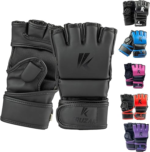 Miniatura 10 de Kruzak - Guantes de boxeo de medio dedo, para hombres y mujeres, vendas de mano con palmas abiertas para grappling, kickboxing, sanda, sparring,