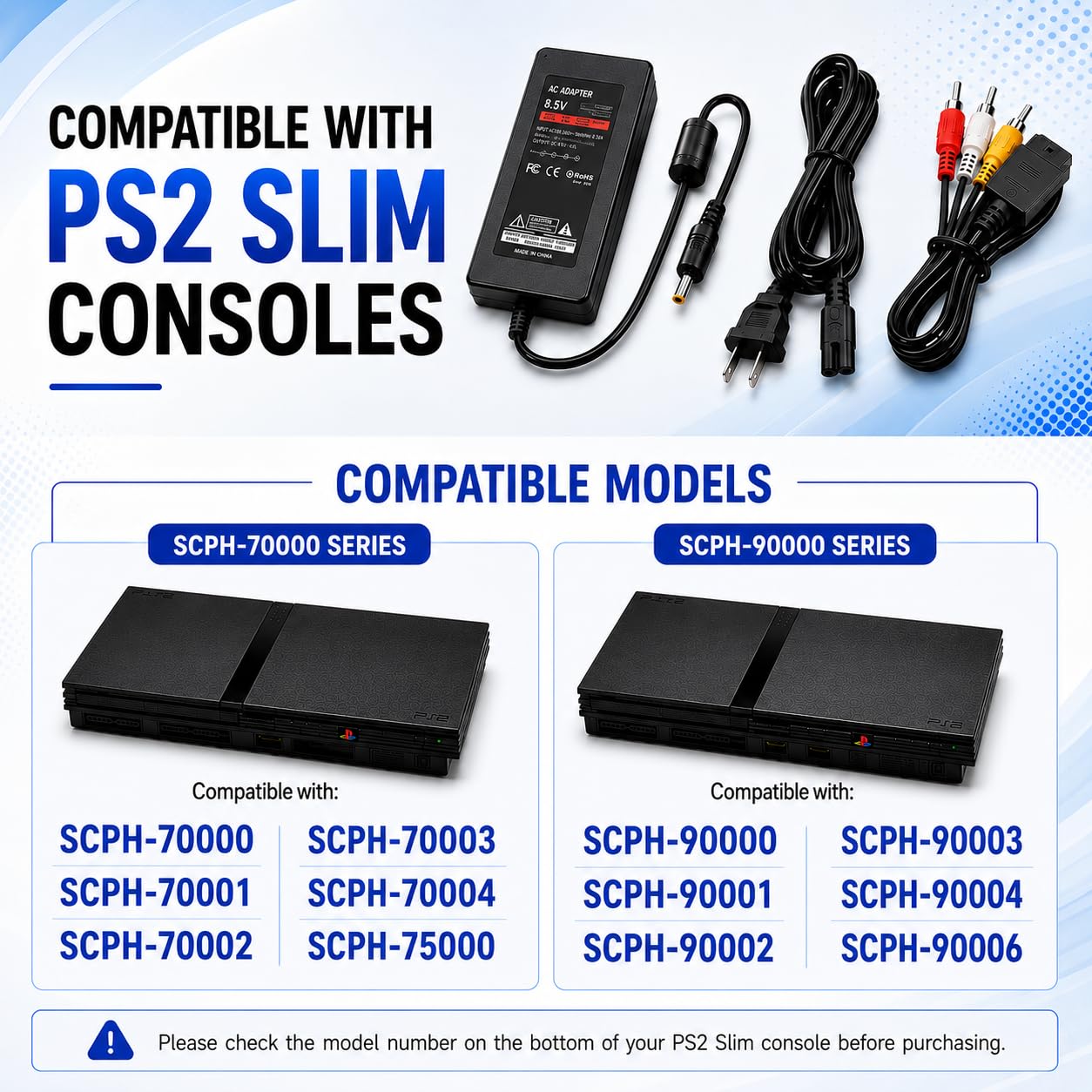 Cable adaptador de cargador de CA para Sony PlayStation 2 PS2 Slim A/C 70000 9000 SCPH-70000 7000 Gaming Console cargador de pared de viaje