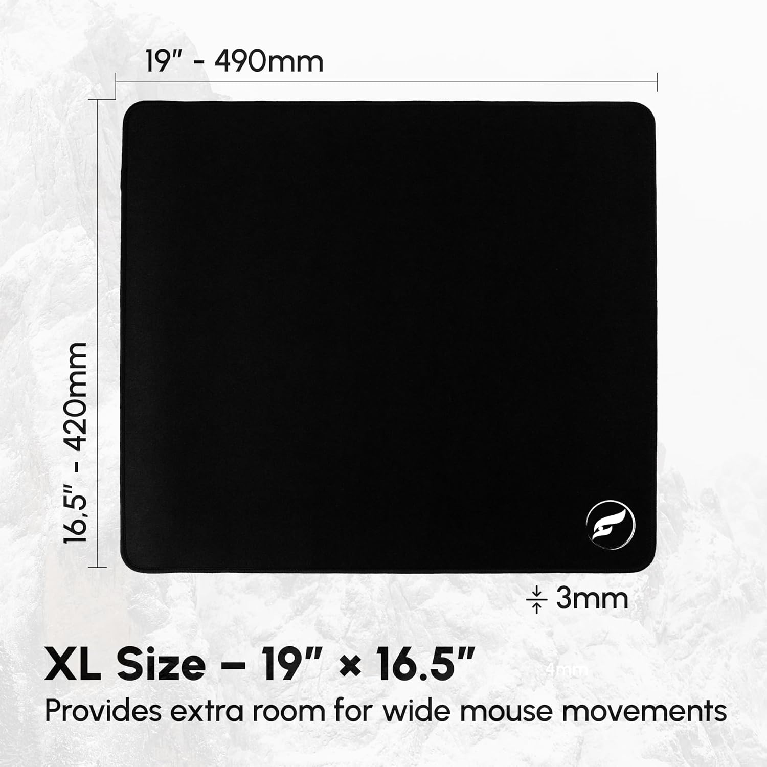 Odin Andromeda XL Gaming Mouse Pad - Hybrid Smooth Cloth, Stitched Edges, Non-Slip Base, 19 x 16.5 inches, Black