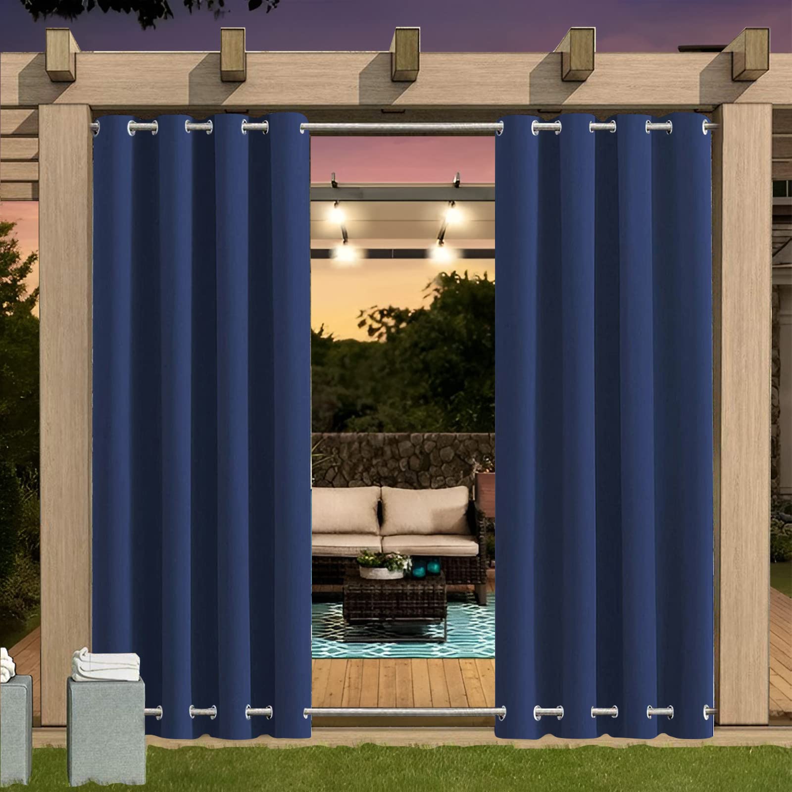 Outdoor Curtain Waterproof with Grommet (Top and Bottom), 1pcs Insulated Pergola Curtains, 24 Colors Outdoor Curtains, Insulated Privacy Outdoor Curtains for Pergola, Balcony, Garden, B295xH215CM