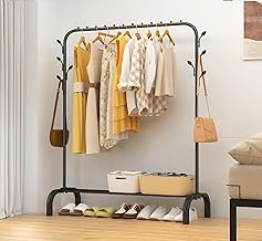 KRISHYAM Heavy Duty Garment Rack with Bottom Shelf, Black Metal Frame, Freestanding Clothes Rail, Storage Garment Rack Organizer for Bedroom, Retail Display,40 x 110 x 150 cm (SINGLE ROD BLACK)