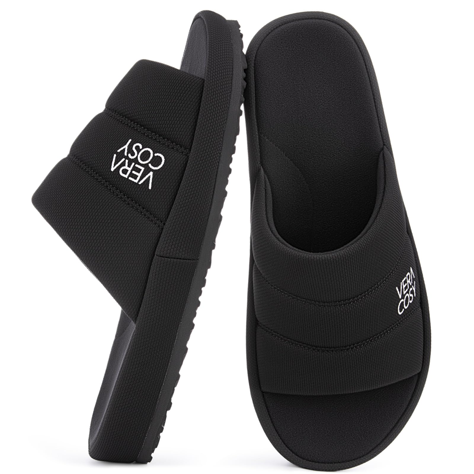 VeraCosy Mens Open Toe Slippers Breathable Corn Knit Memory Foam Non Slip Sole for House
