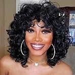 andromeda Curly Wigs for Black Women Soft Black Short Curly Wig with Bangs Afro Loose Curls Heat Resistant Synthetic Wig for African American Women (Black)