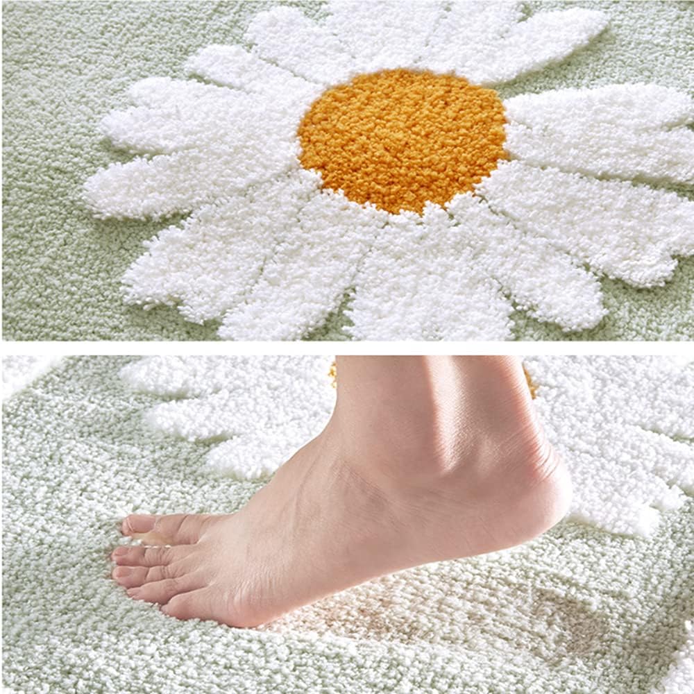 Daisy Bathroom Rugs Chenille Non Slip Bath Mat Bath Rugs Extra Soft Absorbent Bathroom Mat Fluffy Microfiber Machine-Washable Durable Area Rug (Yellow Daisy Grey, 45x65cm)