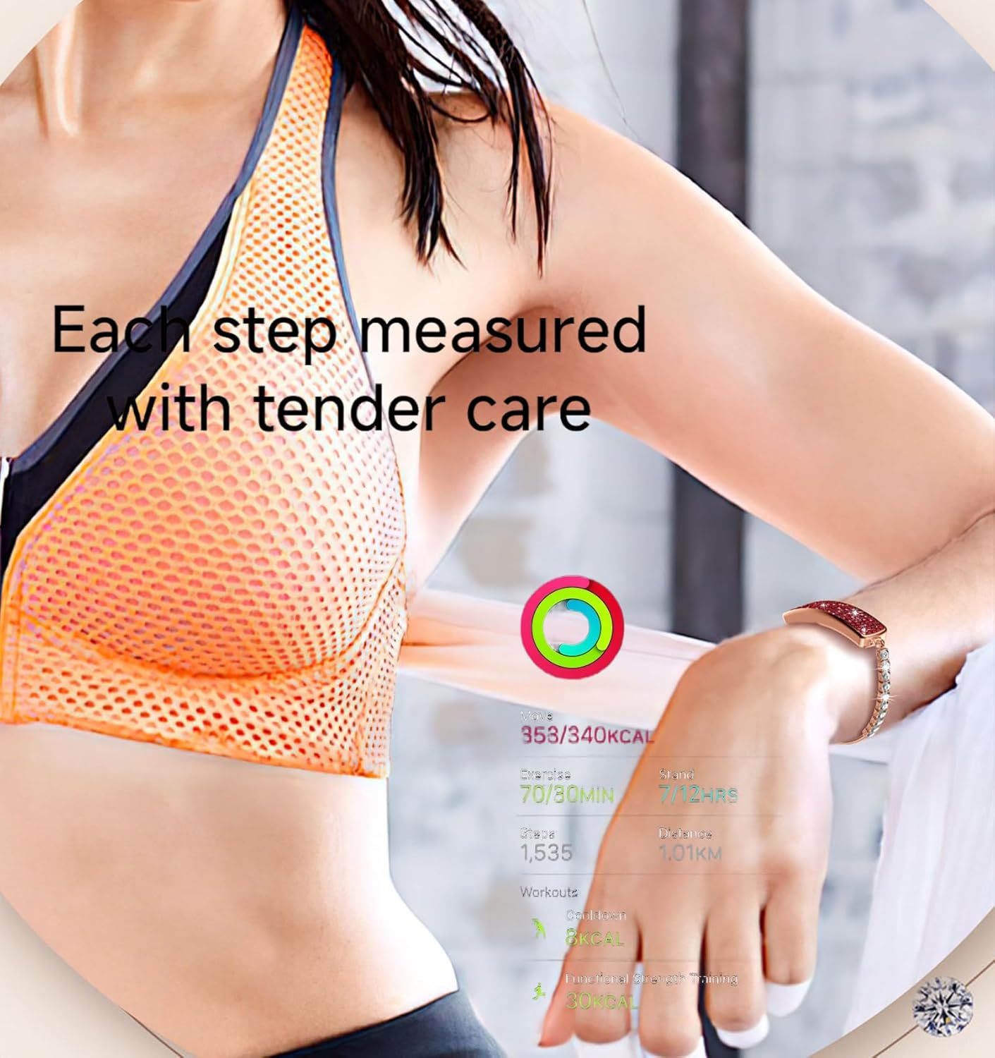 Smart Bracelet Fitness Tracker for Women Screen-Free Elegant Jewelry Design 24/7 Heart Rate & Sleep Monitor Cycle Tracker IP68 Waterproof Activity Tracker with Step Counter Calorie Distance App Sync